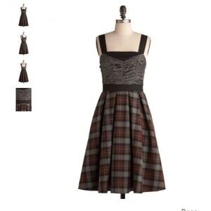NEW RARE "Invite You Over" Modcloth Dress L plaid tartan dress Made in USA